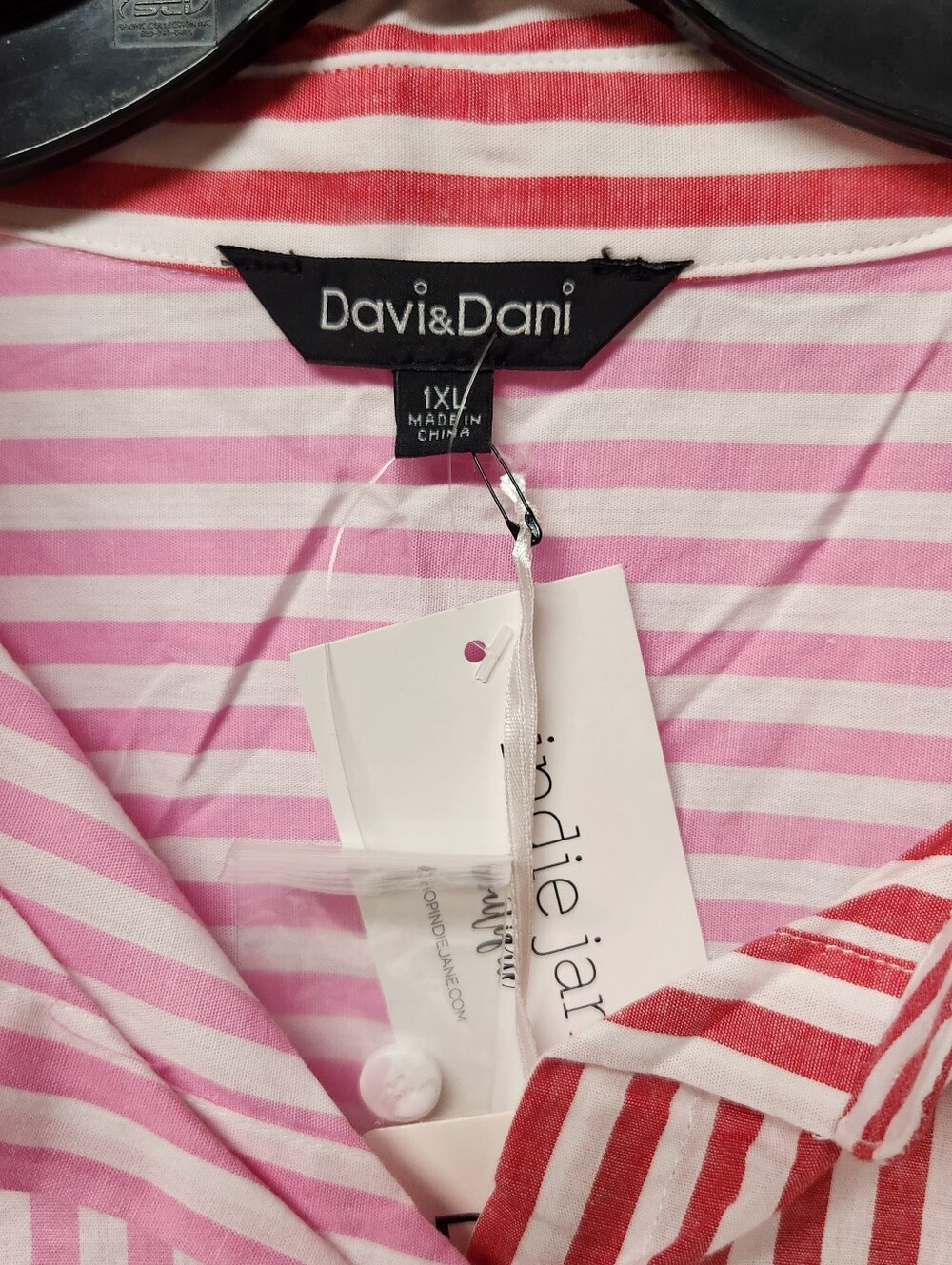 Davi & Dani Red Pink Striped Red Pink Colorbock Button Up Shirt Womens Sz 1XL - Picture 3 of 8
